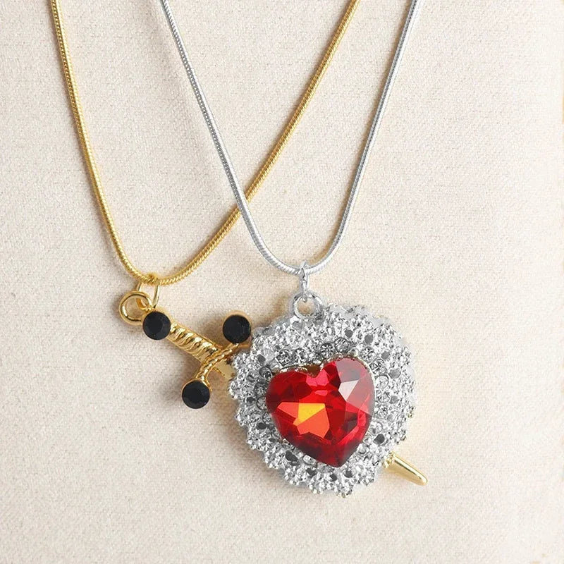 Interlocking Heart & Sword Necklace Set