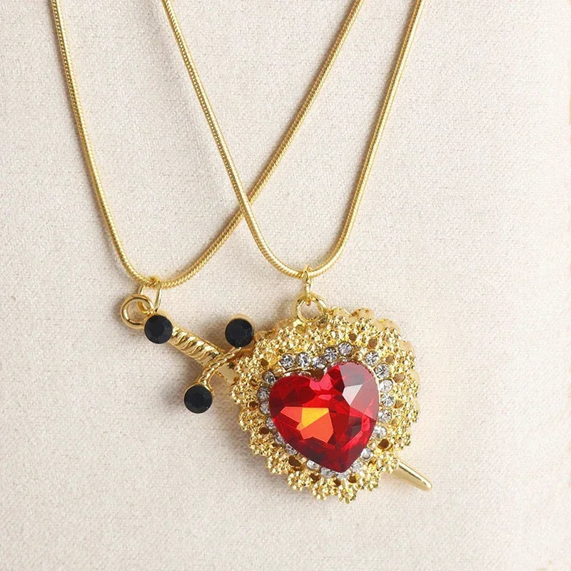 Interlocking Heart & Sword Necklace Set