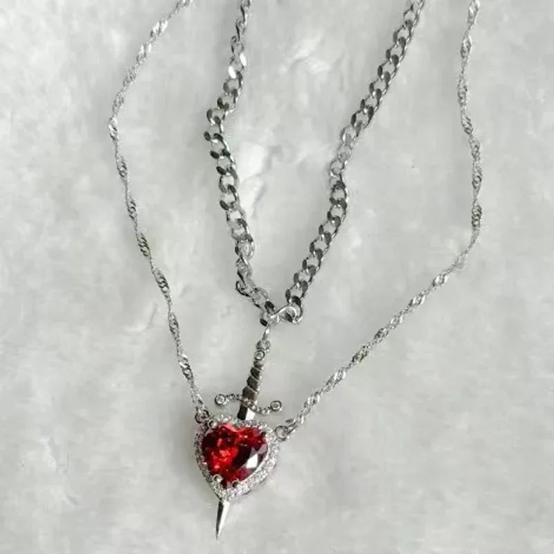 Interlocking Heart & Sword Necklace Set