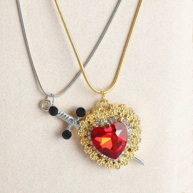 Interlocking Heart & Sword Necklace Set