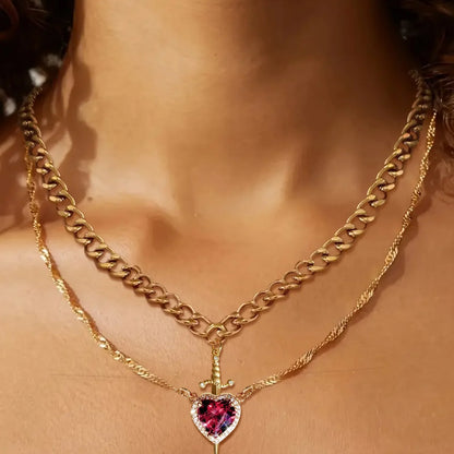 Interlocking Heart & Sword Necklace Set